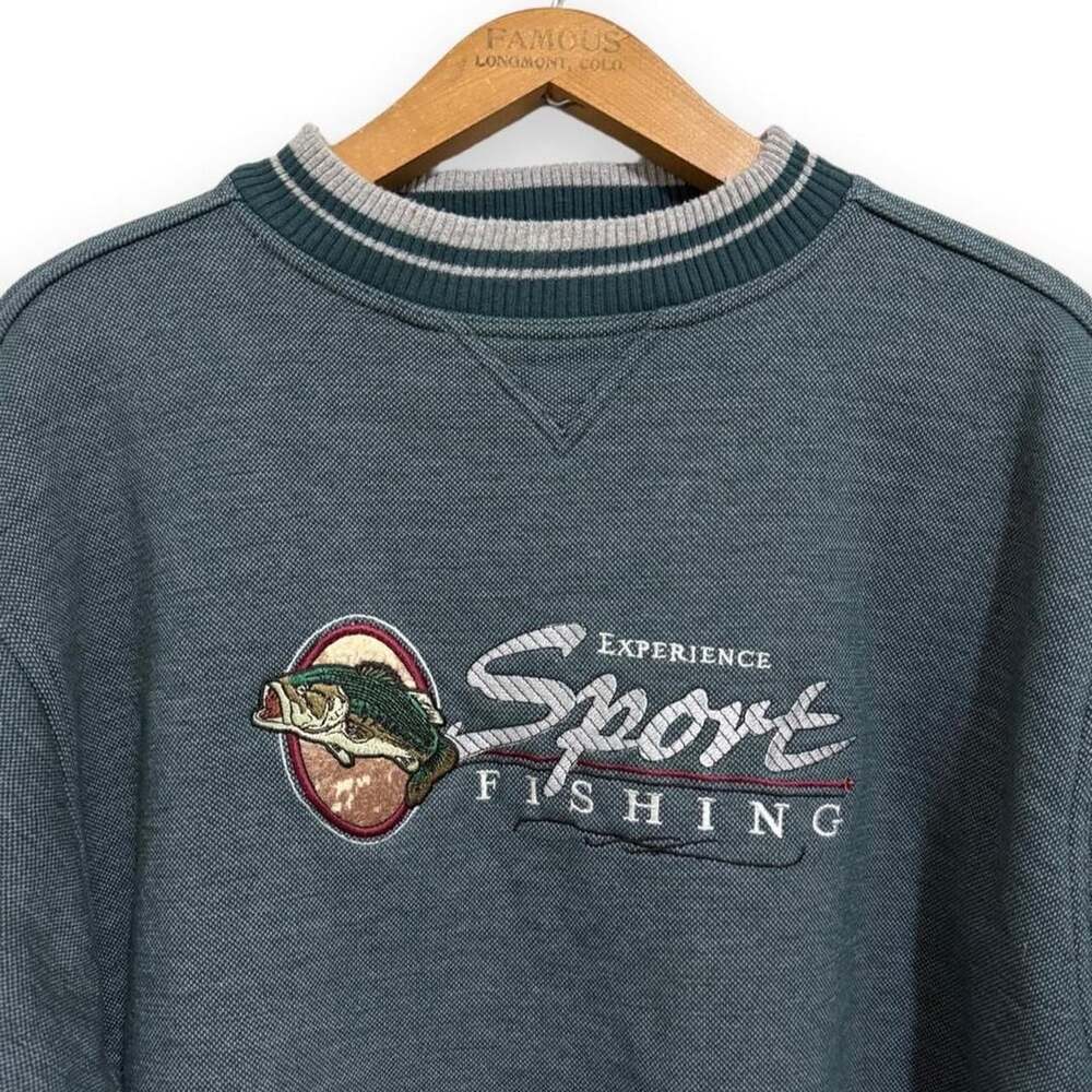 Experience Sport Fishing Embroidered Crewneck Sweatshirt Size XL Teal